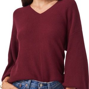 1.STATE Ribbed Balloon Sleeve Cotton Blend Sweater. Wine Color. XS.